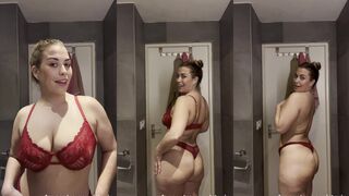 Stevie Burns: Ontdeugend in Rode lingerie in de badkamer