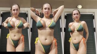 Janeyy_xx: Groen Geel Bikini Plaagt en Spreidt