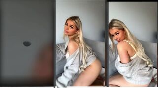 Jenna Weber: Witte BH & Grijze Trui - Spreidt Haar Kont