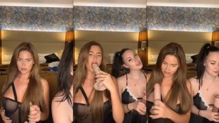 Anna Bron: Twee meiden zuigen dildo's tot de kamer trilt
