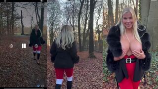 LuxyDutch: Kerstmeisje flasht haar tieten in het bos