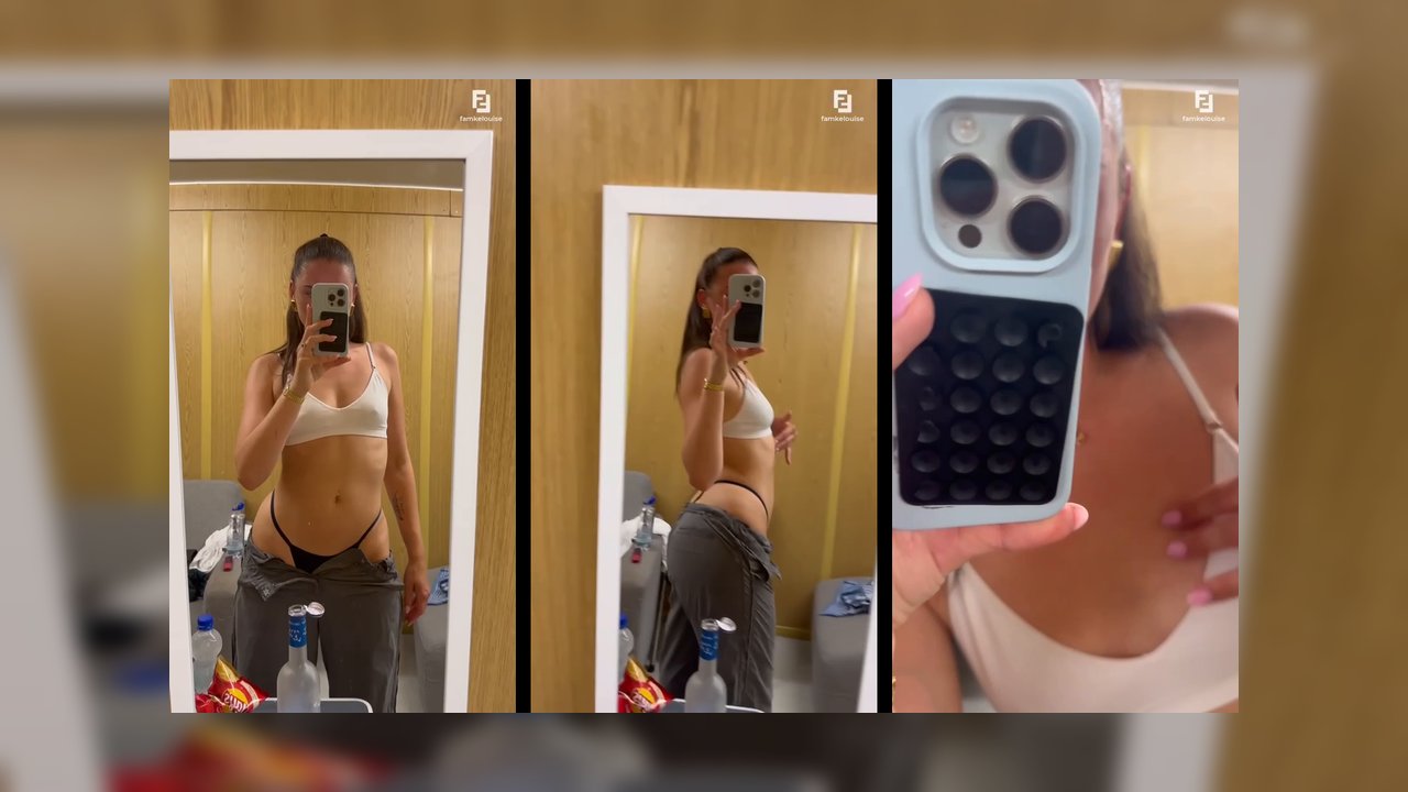 Famke Louise naakt en geil in de sportschool omkleedruimte